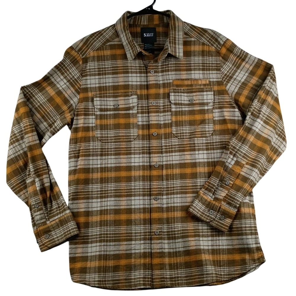 5.11 Tactical Flannel Shirt Mens Large Brown Plaid Heavy Cotton Outdoors Hunting